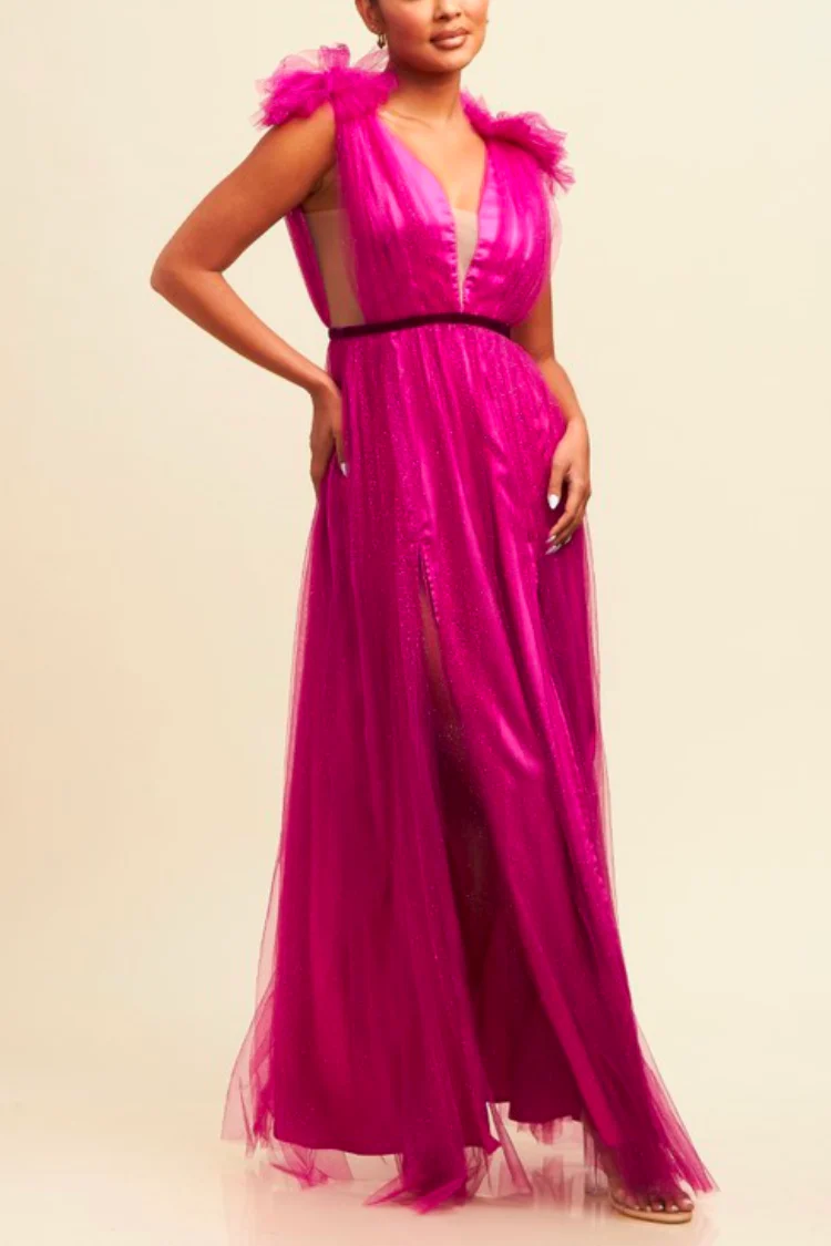 Alessia Tulle Deep V Gown - Magenta - FINAL SALE - Image 2