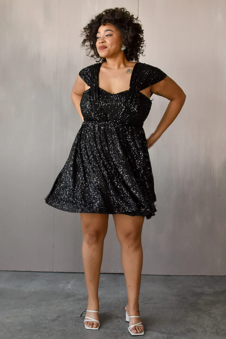 Deanna Black Sequin Mini Dress - FINAL SALE - Image 2