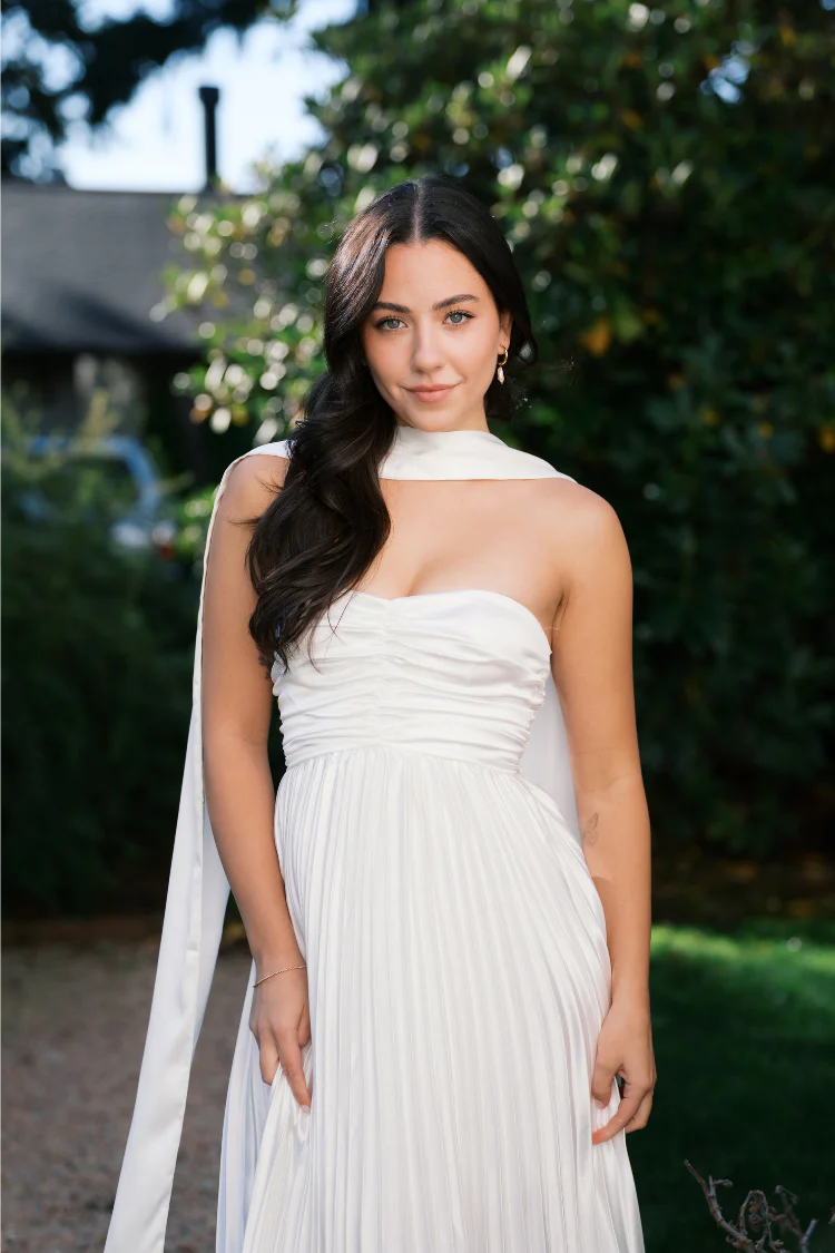 Bronwyn White Strapless Maxi Dress with Neck Scarf - Image 6