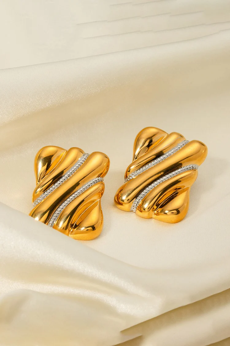 Daphne Mixed Metal Rectangular Studs - Gold - Image 2