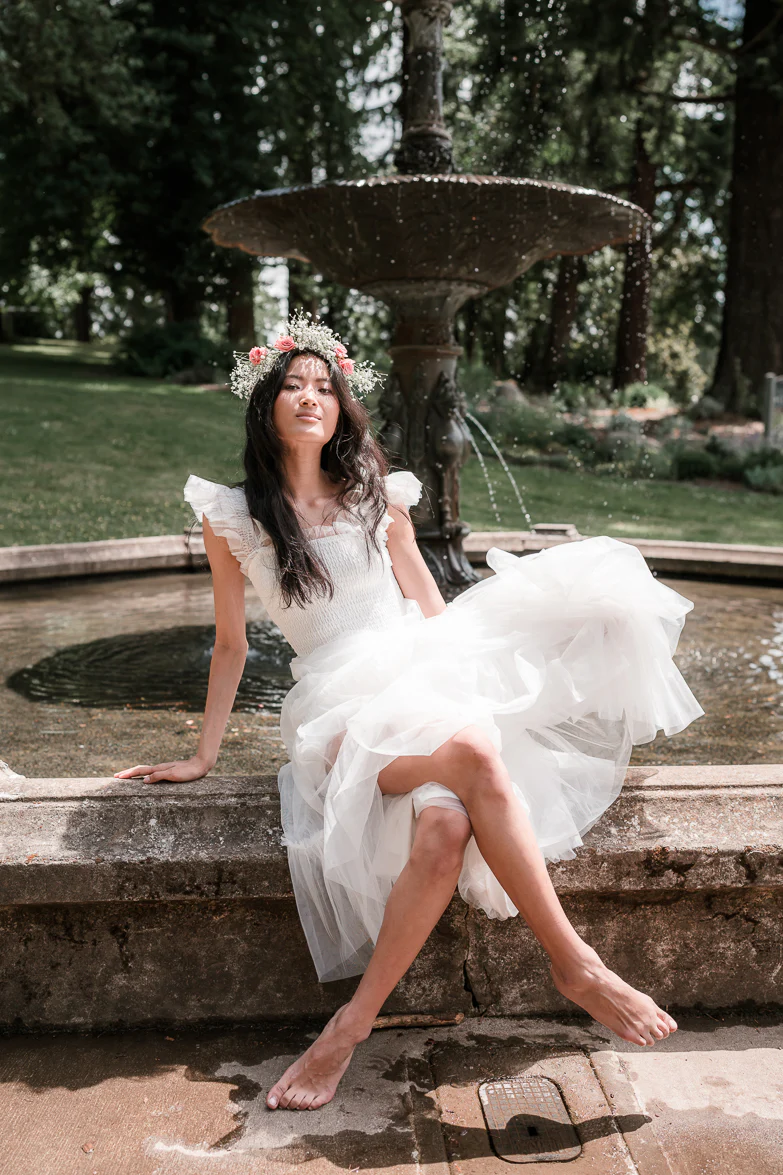 Fiori Tulle Tiered Maxi Dress - White