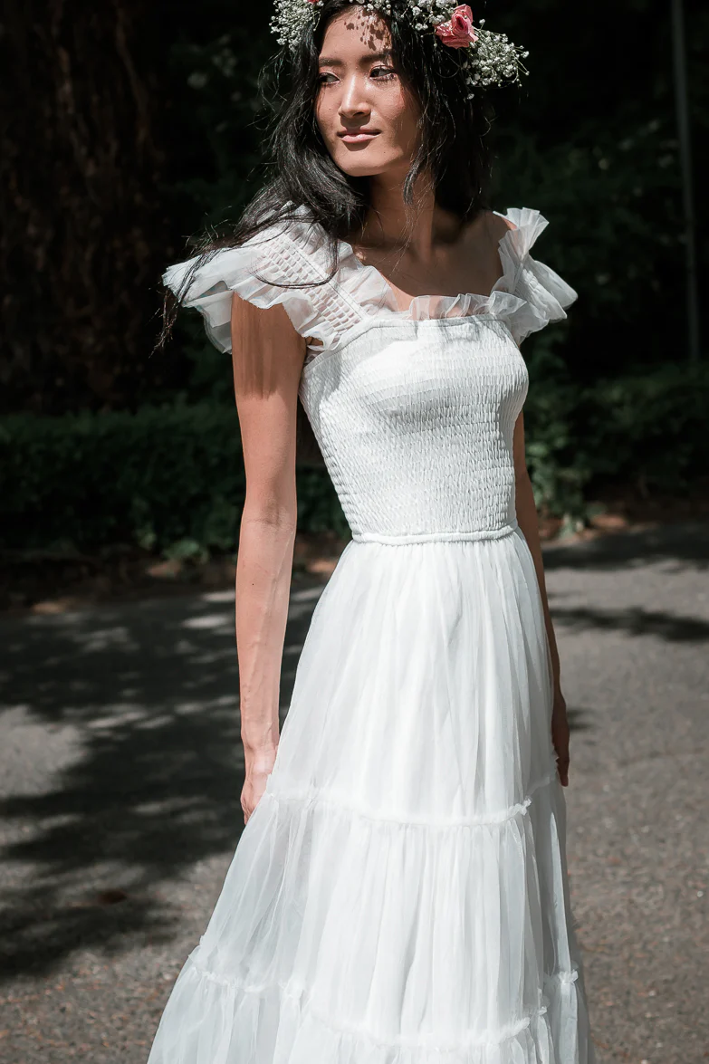 Fiori Tulle Tiered Maxi Dress - White - Image 2