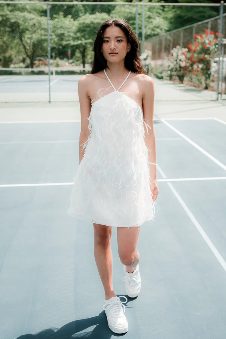 Rehearsal White Feather Mini Dress - Image 2